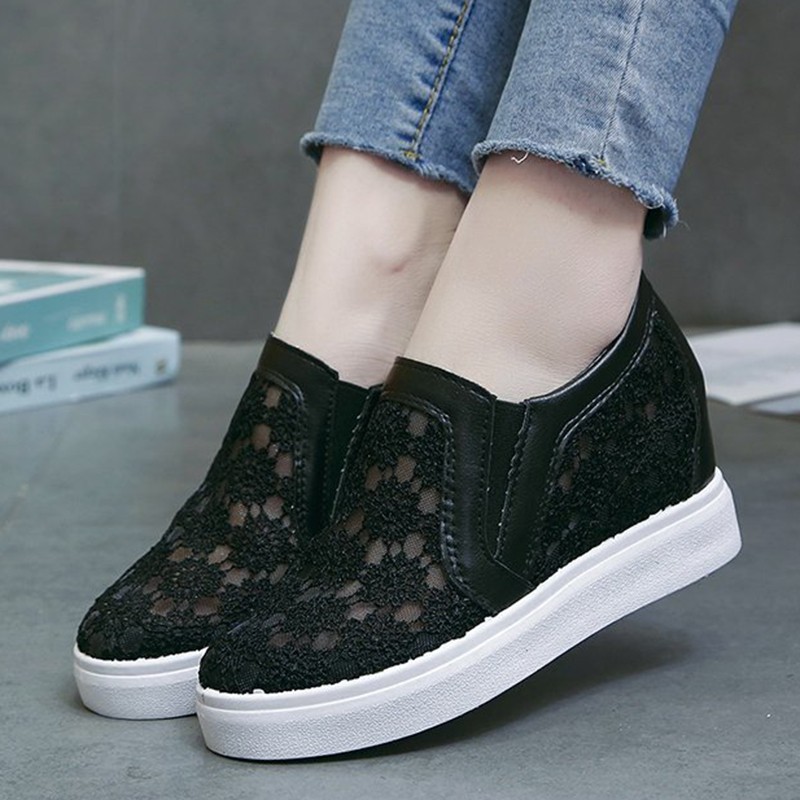 Lucifer Spring Summer Lace Breathable Sneakers Women Comfort Soft Sole Casual Shoes Woman Slip-on Height Increasing Shoes Mujer