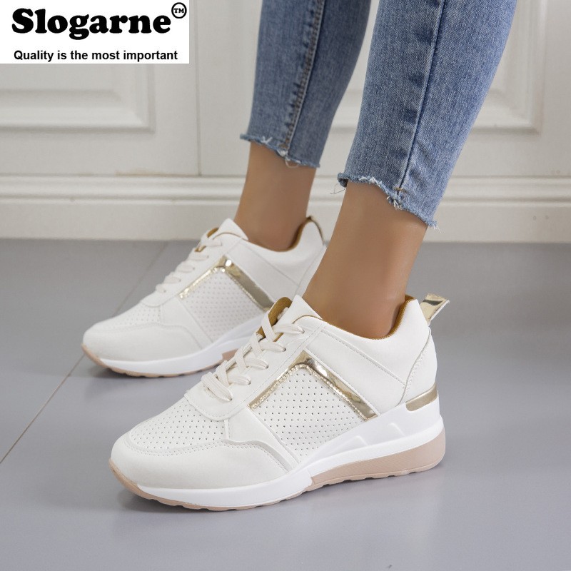 Women's Spring Autumn Thick Sole Sneakers Wedges Women Sneakers Leather Mesh Platform Casual Shoes Europe America Plus Size