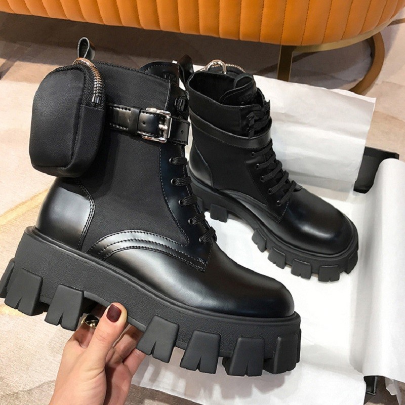 black punk platform motorcycle shoes women lace up chunky heel shoes women strap buckle designer shoes women