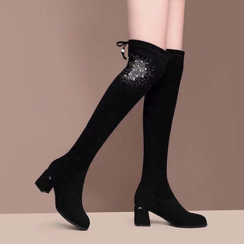 Black High Boots Plus Size Stretch Women's Boots Over-the-Knee Boots Platform Boots Over Boots Black Knee Boots 2021