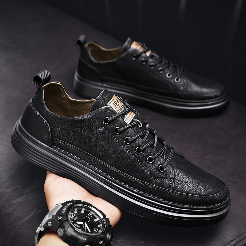 Shoes For Men 2022 Casual Leather Vulcanized Shoes Men's Leather Sneakers Comfortable Fashion Black Walking Vulcanized Sneakers Men