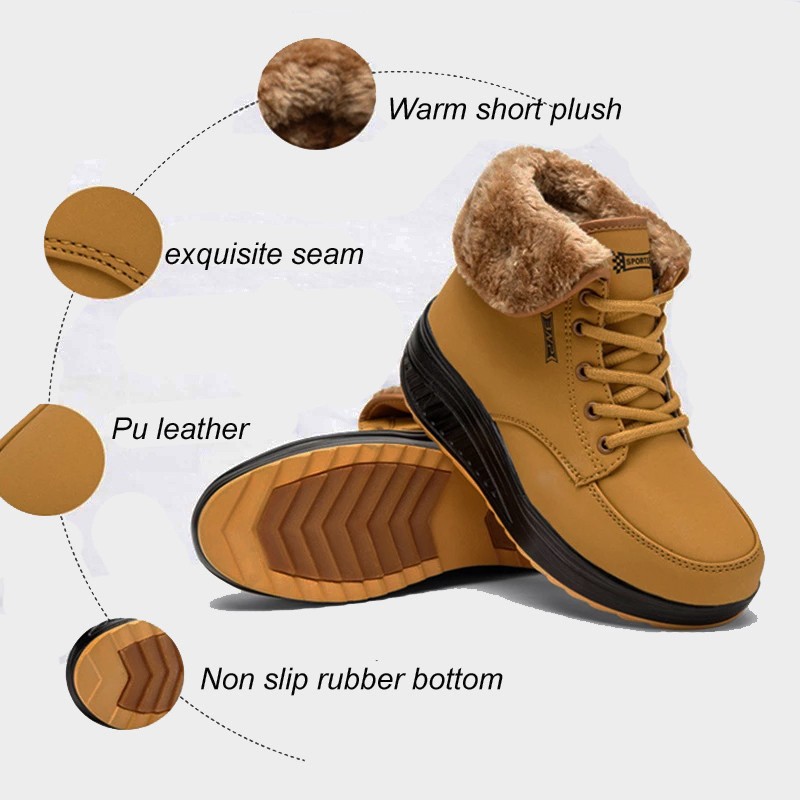 Lucifer Reptiles Wedges Platform Snow Boots Women Winter Warm Plush Lace Up Ankle Boots Woman Non-slip Casual Sneakers Female