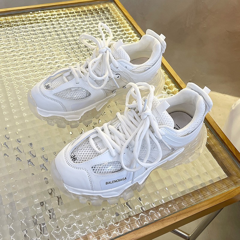 2022 New Fashion Thick Sole Women Sneakers Transparent Jelly Sneakers Chunky Air Mesh Sneakers Lace Up Shoes