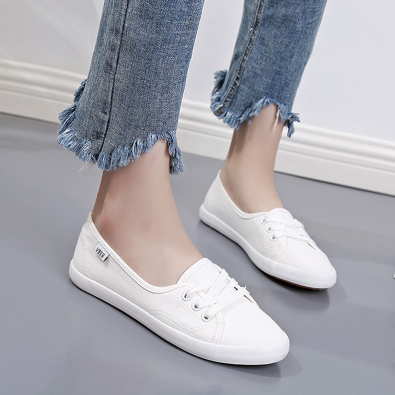 Women Lace Up Canvas Flat Autumn Loafers Female Breathable Solid Comfortable Lazy Shoes Ladies Fashion Sneakers Casual Shoes