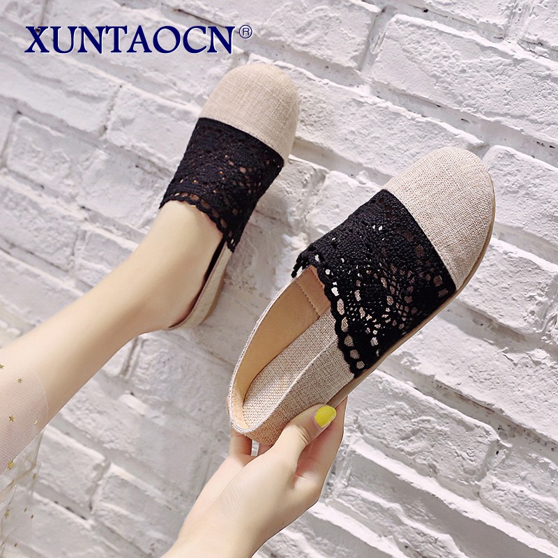 New Spring Autumn Summer Ladies Casual Sweet Fashion Hollow Out Weave Women Shoes Comfortable Round Toe Slippers Shoes 2 Colors