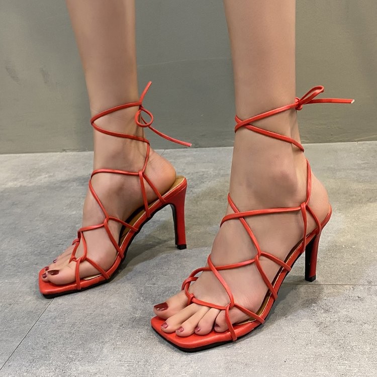 New Cross Strap Women Sandals Summer Fashion Sexy High Heel Gladiator Sandals Shoes Narrow Band Party Dress Big Size Pumps