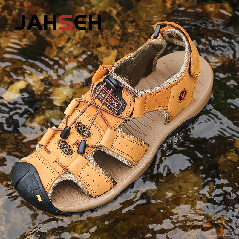 Genuine leather men's sandals summer new large size men's beach shoes men outdoor casual shoes fashion walking shoes slippers