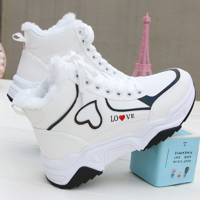 Winter Women High Top Sneakers 2021 New Love Woman Velvet Plush Warm Casual Shoes Female Platform Sneakers Zapatillas Mujer