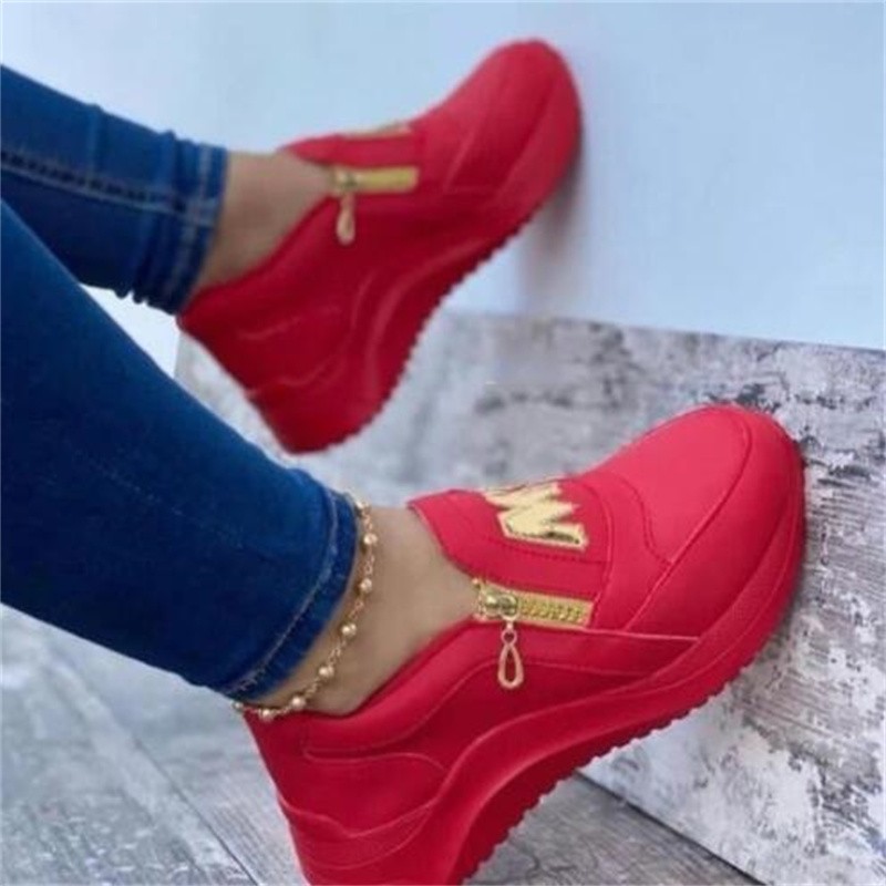 2022 Women Flat Platform Shoes Elegant Women PU Shoes Genuine Woman Spring Casual Zipper Flat Shoes Women Non-slip Shoes