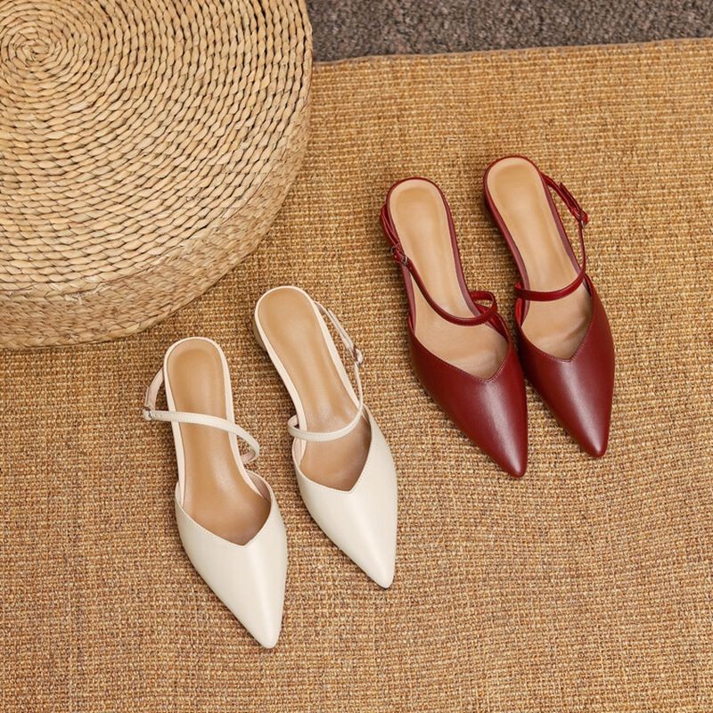 REAVE cat genuine leather women sandals pointed toe strange heel shallow buckle strap elegant size 34-40 red white summer S3660