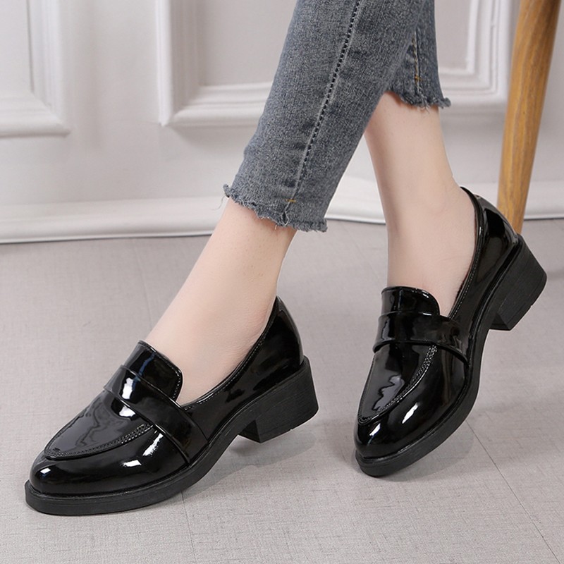 Rimocy Patent Leather Loafers Women 2022 Spring Slip On Thick Heel Casual Shoes Classic Black Soft Bottom Office Lady Shoes