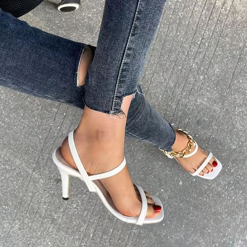 2022 spring new sexy high heels square toe large size slip on women sandals open toe shoes women sandals