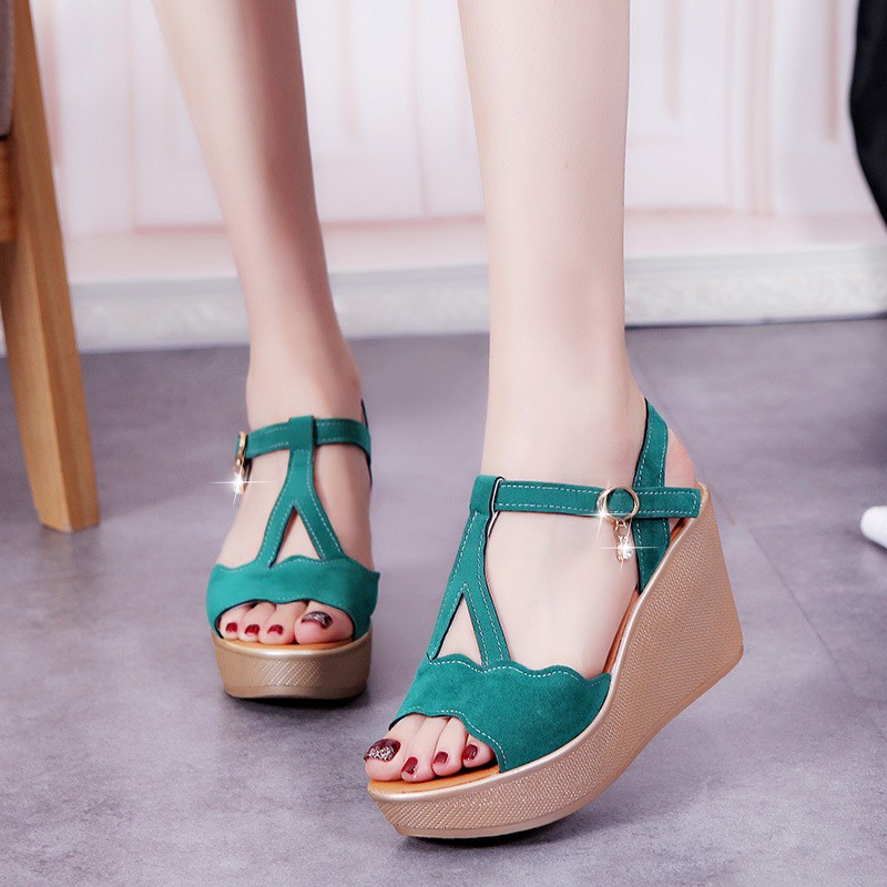 Summer new platform sandals women thick-soled wedge heel fish mouth women's shoes high heels plus size flat sandals women