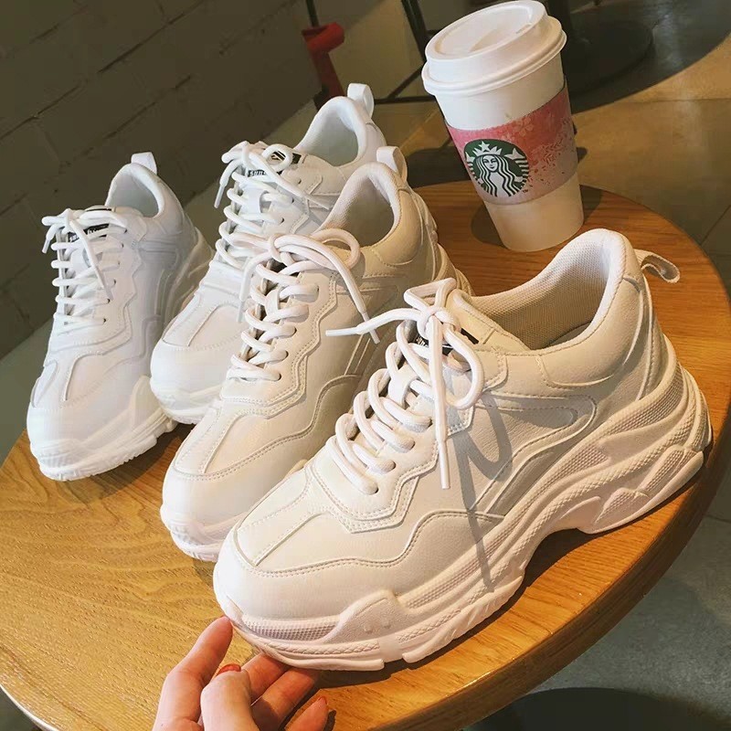 New White Women's Shoes Chunky Sneakers For Women Lace-up White Vulcanize Shoes Fashion Casual Outdoor Platform Sneakers