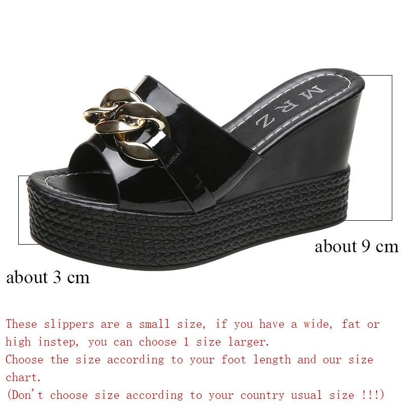 Chain High Heels Slippers Women Wedding Shoes Summer 2022 White Black Platform Wedges Slides Ladies Beach Slippers