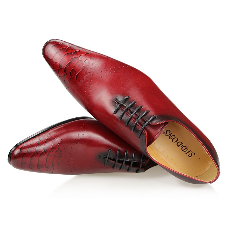 Oxford Luxury Vintage Formal Cow Leather Dress Shoes Fashion Men Lace Up Elegant Business Wedding Office Red Black Pointed Toe