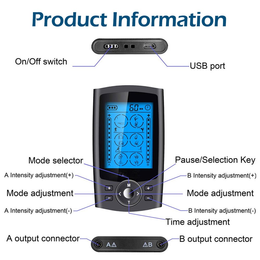 Tens Unit 24 Modes 20 Intensity Electrical Stimulation Massager Muscle EMS Therapy Pain Relief Adjustable Lightweight LCD Display