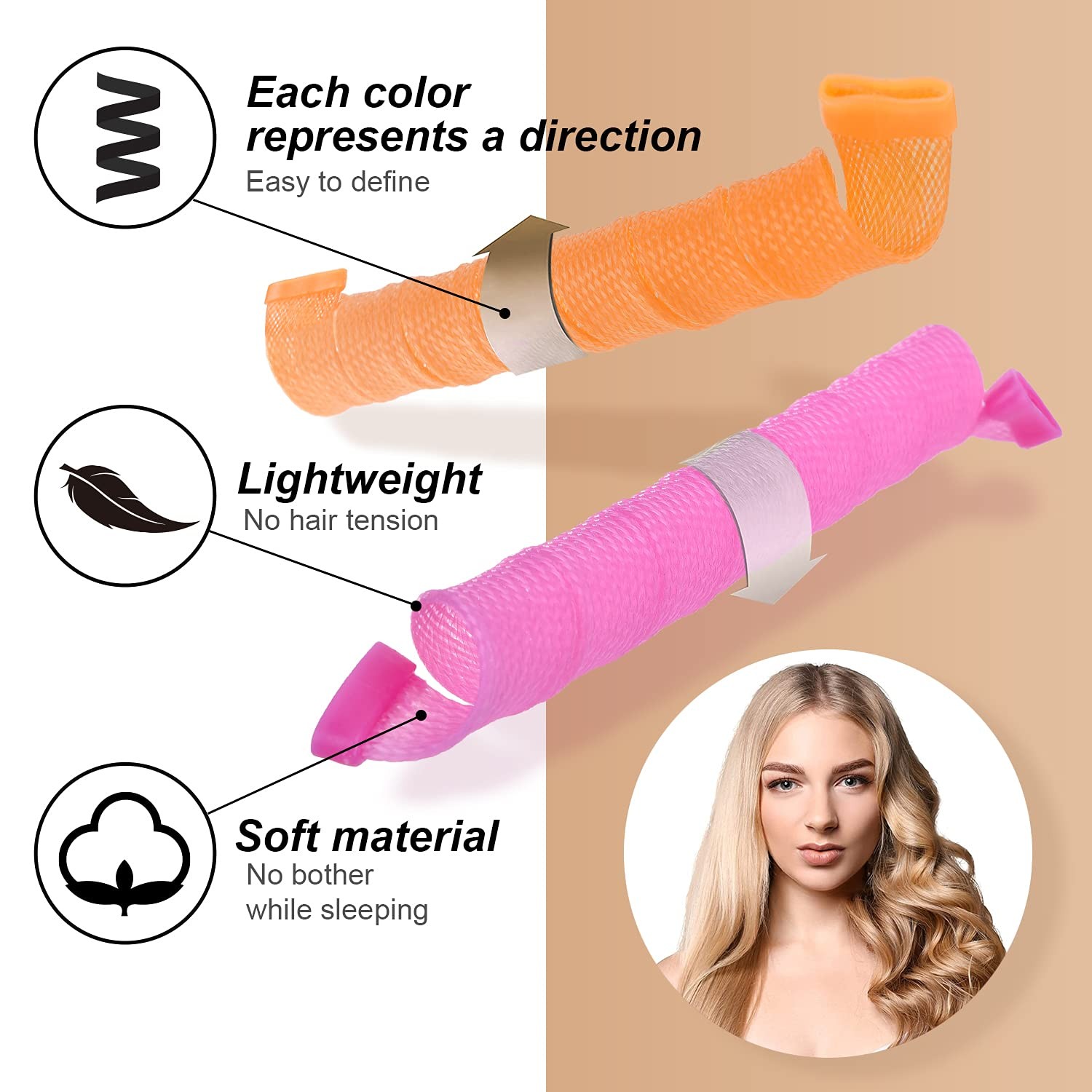 Helix Shape Hair Rollers No Waveform 75cm 18pcs 4 Sticks Round Spiral Curls Hair Curler Soft Hair Curler Bendy Hair Rollers DIY