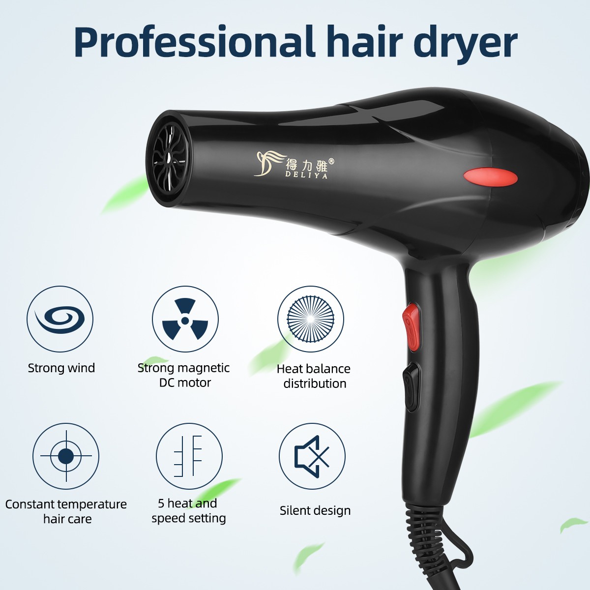 CkeyiN 2200W Professional Hair Dryers Strong Power Blow Dryer Salon Barber Styling Tool with 3 Temperature 2 Speed ​​Personal Care