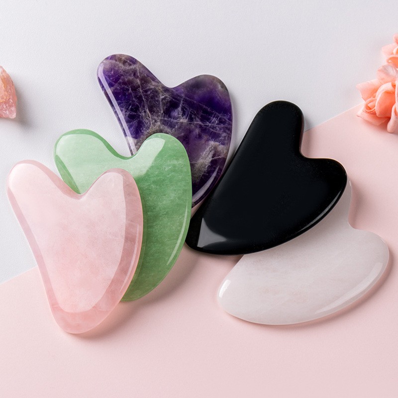 Gua Sha Facial Massager Skin Care Pink Quartz Gouache Scraper With Bag Slimming Beauty Spa Massage Natural Stone Jade