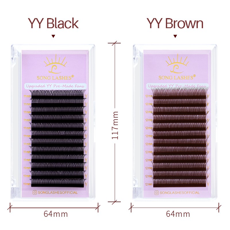 Song Lashes New Premade Fans YY Shape Black Brown Eyelash Extension Tips C/D Curl Fans High Quality