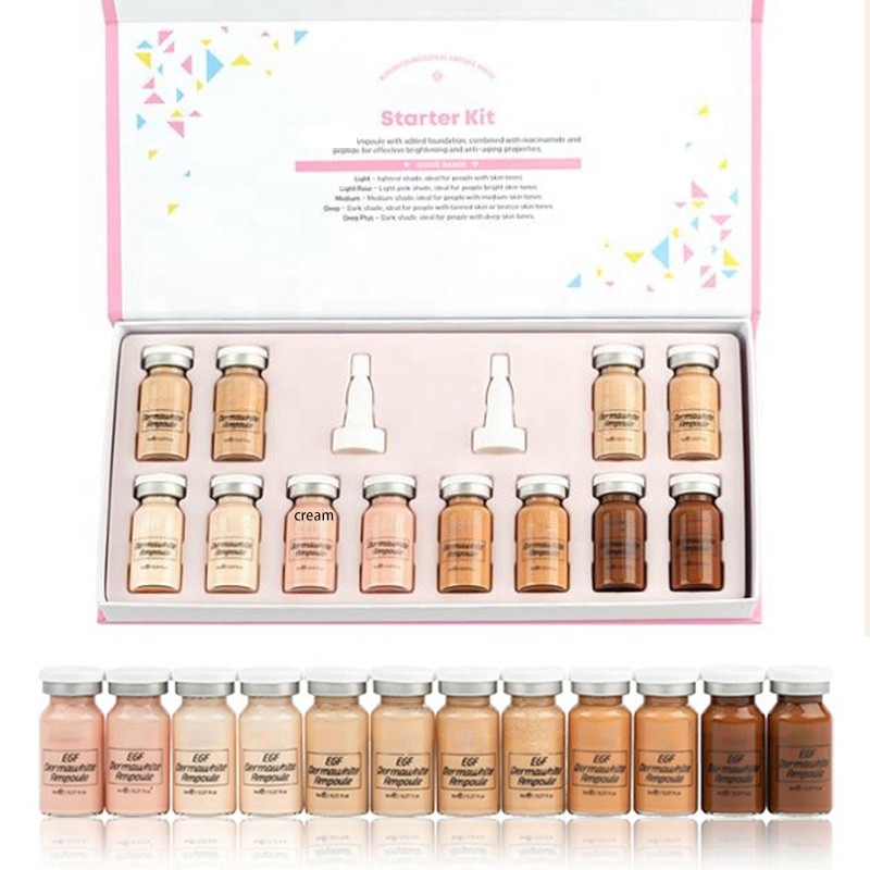 5pcs 8ml Gold Ampoule Serum Glow BB Cream Starter Kit Dermawhite mix serum add niacinide foundation for whitening brightening