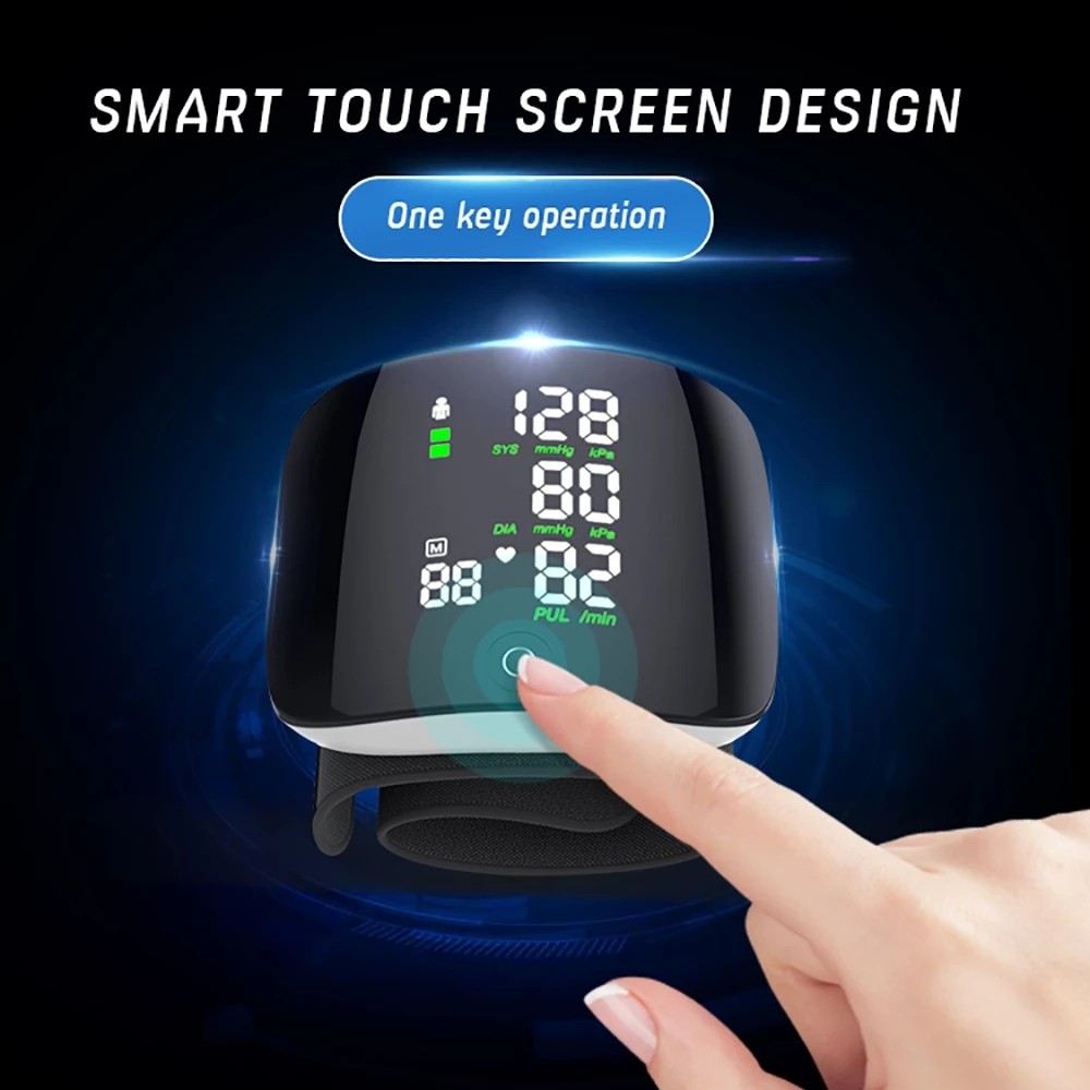 Rechargeable Smart LCD Touch Screen Voice Wrist Blood Pressure Monitor Digital Automatic BP Tonometer Heart Rate Sphygmomanometer