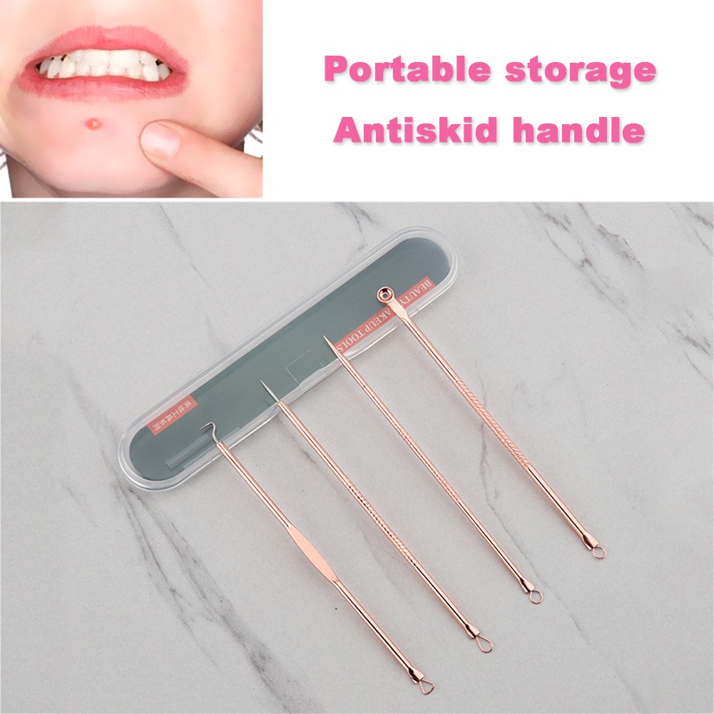 4pcs Durable Practical Acne Needle Kit Stainless Steel Blackhead Blackhead Remover Pore Cleaner Squeeze Tools Spot Cleaning Needle