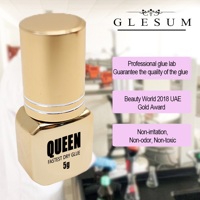 Glesum-Glue Queen Dry 0.5 Seconds New Product High Quality Latex Free Gold Bottle Irritant Eyelash Extension Makeup Adhesive