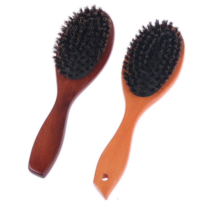 Natural boar bristle hair brush for women men baby soft bristles hair brush thin and fine restore shine texture wooden handle