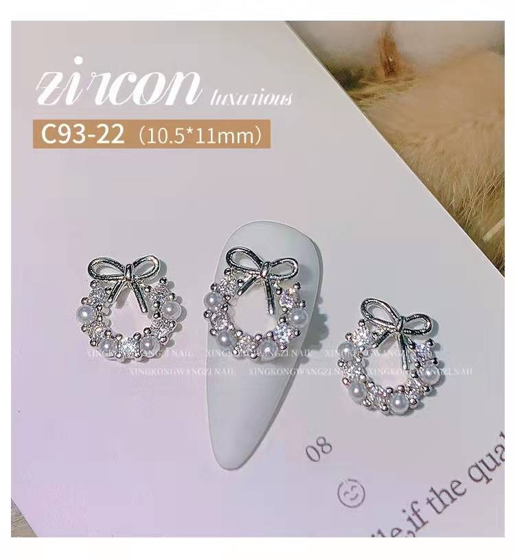 10pcs nail art zircon light luxury christmas garland explosive bow knot diamond three-dimensional pearl nail drill