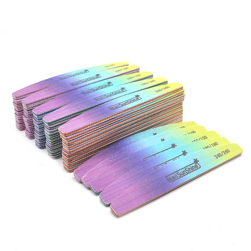 10pcs/lot Strong Thick Half Moon Nail Files Rainbow Emery Nail Sanding Files Blocks Grinding Polishing Manicure Care Tools