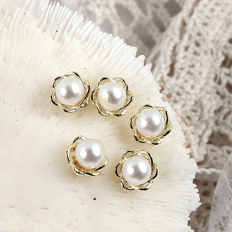 10pcs New nail art pearl alloy jewelry, exquisite 3D flower, pearl alloy jewelry, nail decoration