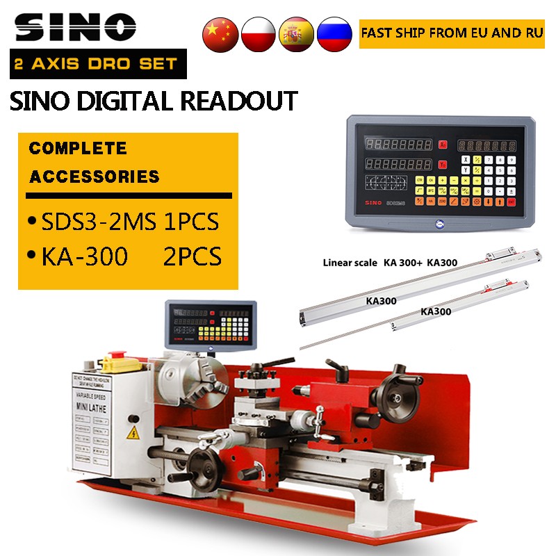 SINO sds2 ms 2 Axis DRO YHSINO Digital Reading Kit Set with 2pcs 5U Linear Scale Length 120mm to 1020mm for CNC Machine Lathe Mill