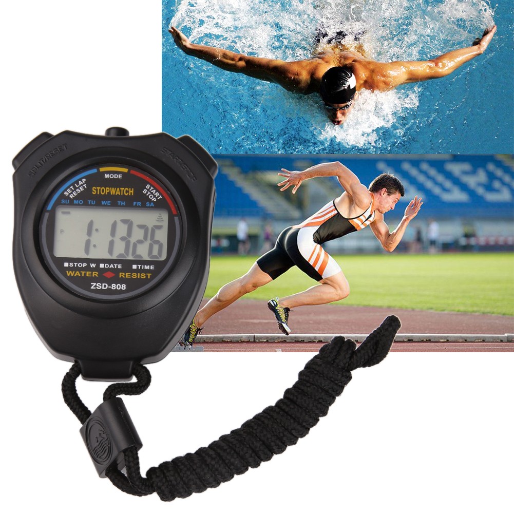 جديد كلاسيكي مقاوم للماء الرقمية المهنية المحمولة LCD يده ساعة توقيت رياضية الموقت وقف ساعة مع سلسلة للرياضة