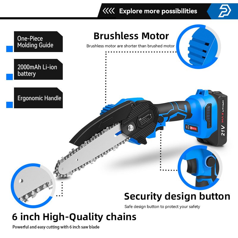 PRO PSBS2102 Brushless Electric Saw 21V Portable Pruning Saw 6 Inch Mini Saw Wood Cutter Woodworking Power Tools by PROSTORMER