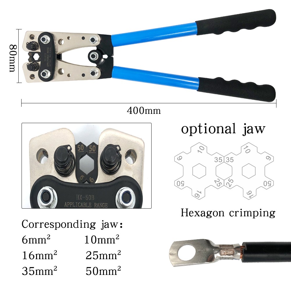 Cable Tying Tool Kit Brass Lever Annular End Crimping Pliers HX-50B 6.0 - 50mm 2 Car Battery Connector 60/100pcs Box