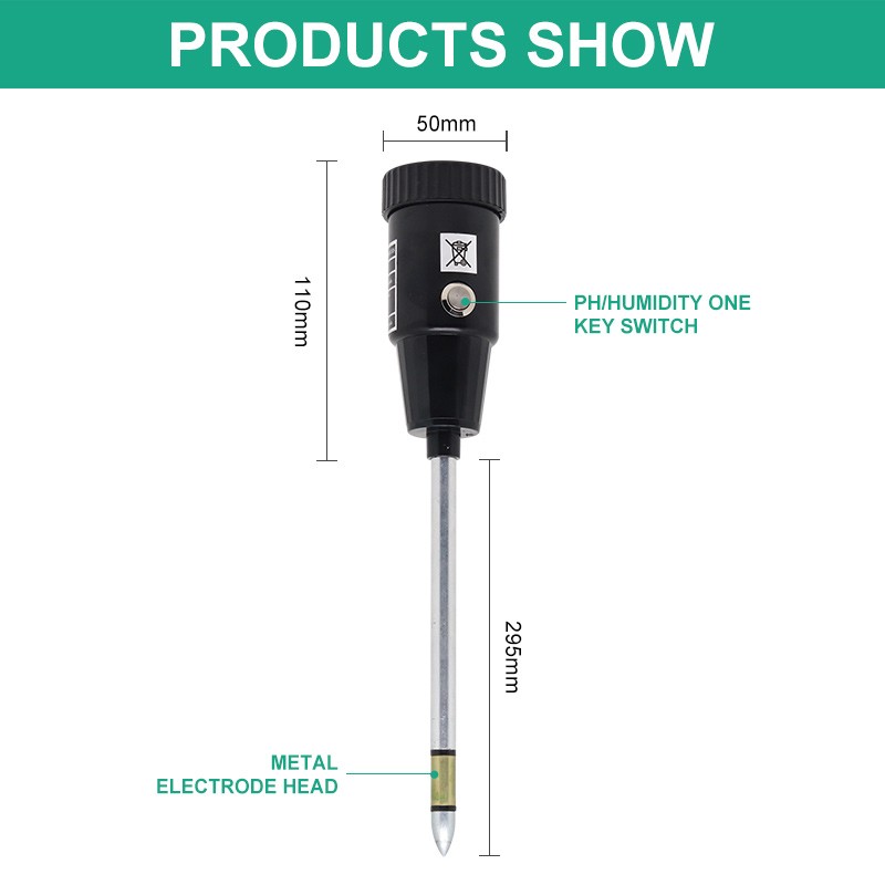 2 in 1 Soil PH Meter & Moisture Meter 295mm Long Soil pH Moisture Meter Tester Hydroponics Analyzer No Battery Needed