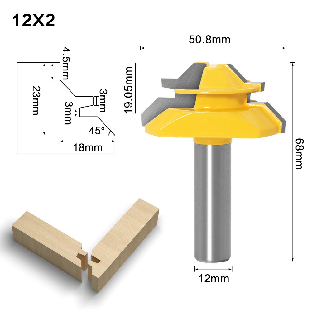 1pc Tungsten Carbide 45 Degree Lock Miter Router Bit 12mm Woodworking Tenon Milling Cutter Drill Tool Set Milling for Wood