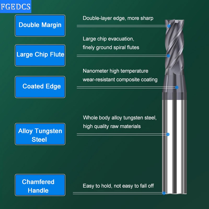 Tungsten Carbide Steel Milling Cutter 2.05 2.15 2.25 2.35 2.45 2.55 2.65 2.75 2.85 2.95 Decimal Point End Mill CNC Mini Tools 4F