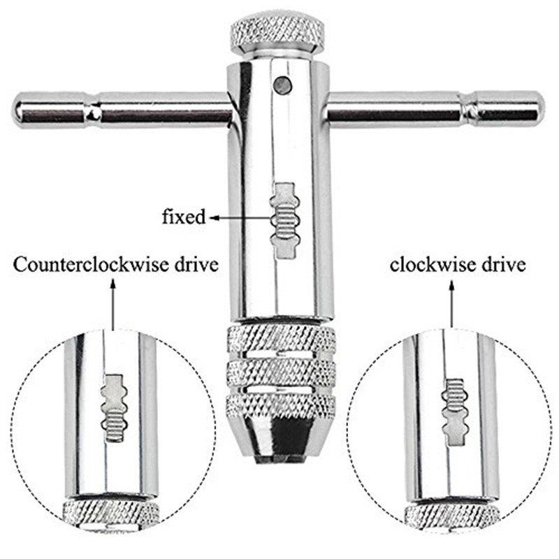 M3-M8 Lengthen Reversible T Handle Ratchet Tap Taps Wrenches Wire Tapping Wrench Silver Adjustable Holder Tool