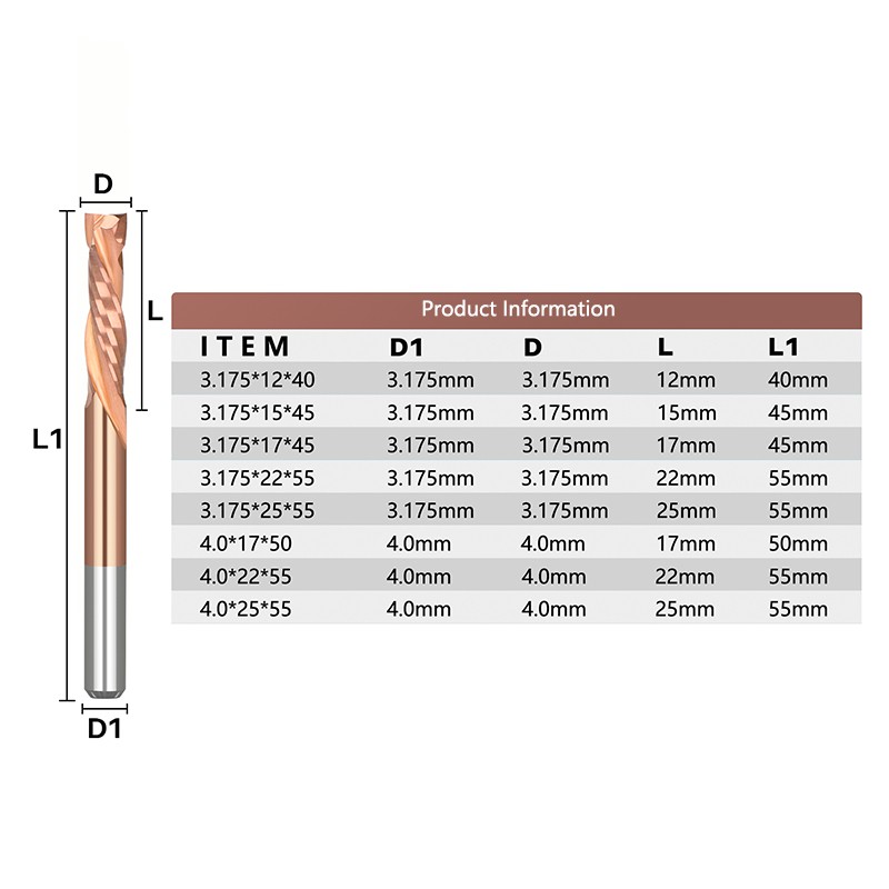 XCAN Pressure Milling Cutter 3.175/4mm Shank Wood Bottom Cut Two Flute Spiral Carbide Milling Tool CNC Router Wood For Removing Pieces End Mill