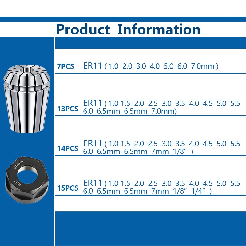 XCAN Metal Cylinder ER11 Collet Chuck 1-7mm CNC Router Spring Chuck for CNC Engraving Machine and Milling Lathe Tool Holder