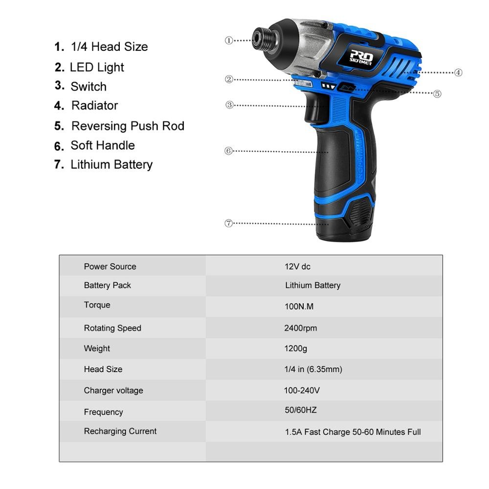 PROSTORMER - 12V Cordless Electric Screwdriver, Electric Hand Drill, 100Nm Torque, Mini Wireless Controller, Power Tool Kit