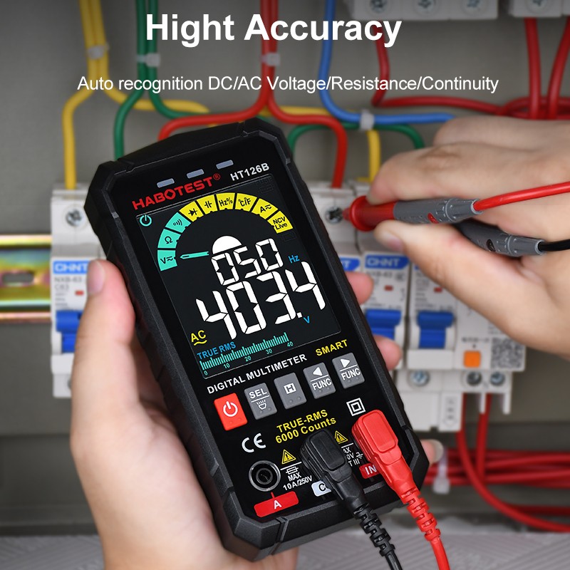 Professional Digital Multimeter Auto Range Smart Voltage Meter DC AC TRMS Ohm Hz Temperature Capacitor Tester HABOTEST HT126B