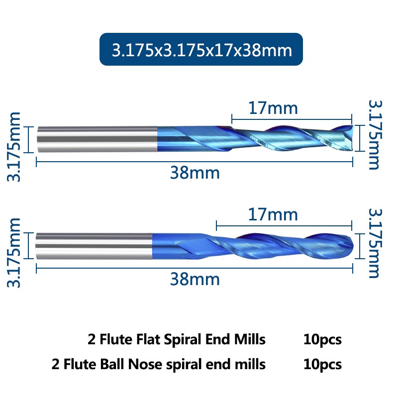 10/40pcs 3.175mm Nano Blue Coated CNC Router Bit End Mill Cutter Mini PCB Carbide Router Bits Kit for Milling Tools