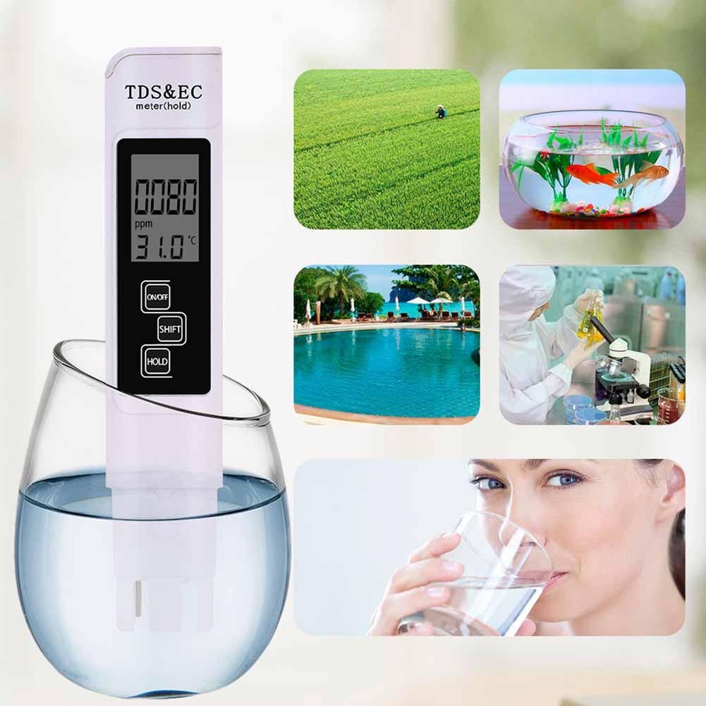 TDS/EC Tester 0-9990ppm Conductivity Detector Water Purity Thermometer 3 in1 TDS/Temperature/EC Meter Water Water Quality Tester Pen