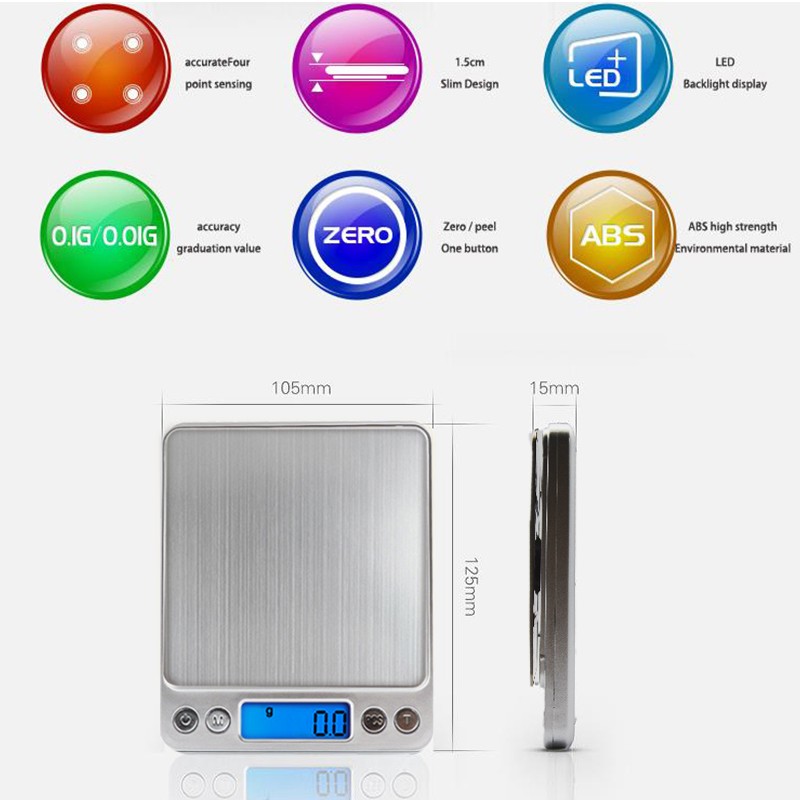 Mini Portable Electronic Scale, 0.01/500g, 3000/0.1g LCD Display for Jewelry Weighing, Kitchen and Mail Scale