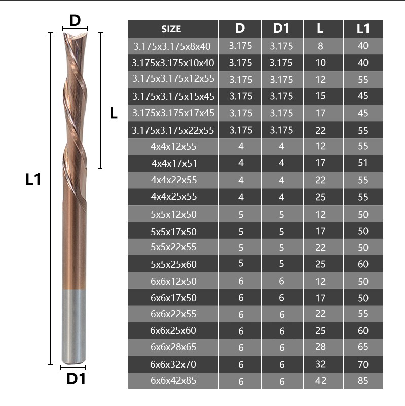 XCAN 2 Flute Cutter 3.175 4 5 6mm Shank Left Spiral Bottom Cutter Carbide Spiral End Mill For Cutting Aluminum CNC Router Bits