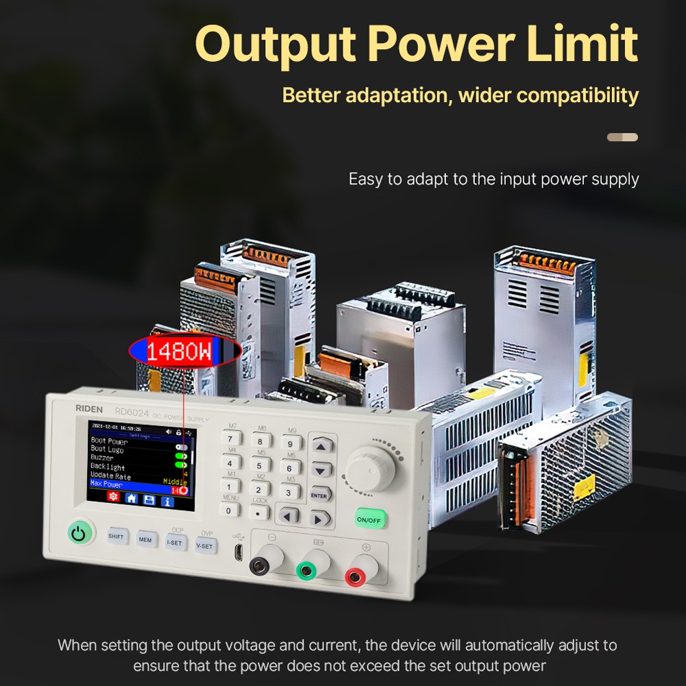 RD6024 RD6024-W 60V 24A USB Color Display Screen DC Adjustable Step-down Voltage Bench Power Supply Potential Converter Data Storage